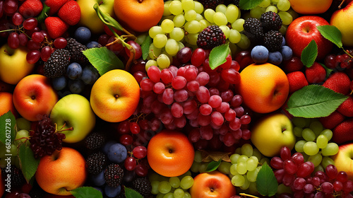 fresh fruit background with colorful different fruits and vegetables