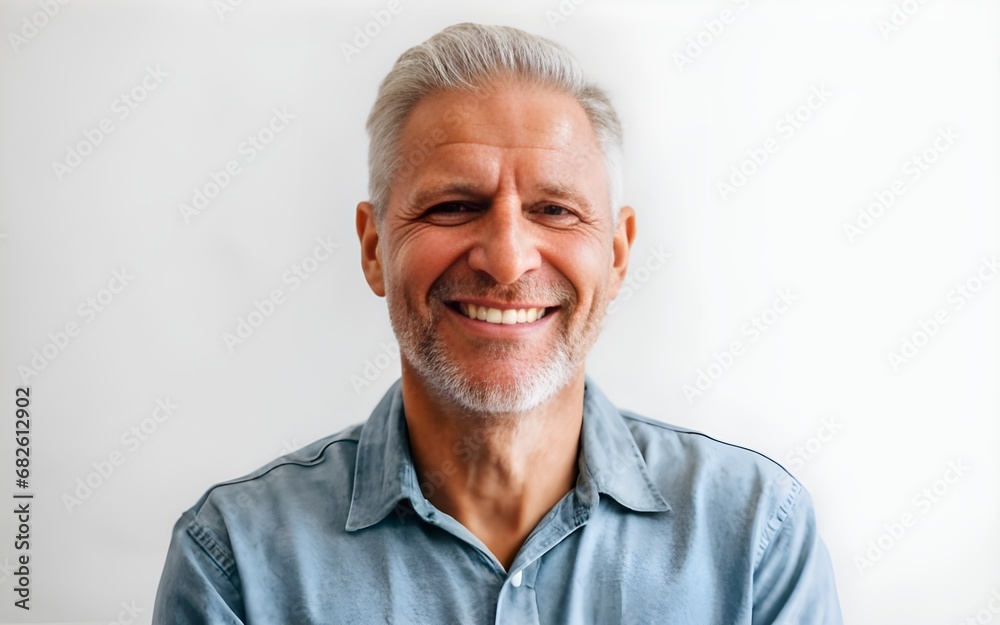 Close up photo portrait of a beautiful middle aged man smiling with clean teeth, detailed features, in casual, older man, mature man, white background, Close up photo portrait of a beautiful middle aged man smiling with clean teeth, detailed features, in casual, older man, mature man, white background,