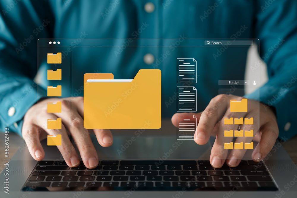 Document management concept. Virtual screen icons Document Management ...