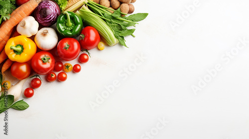 crate with different fresh vegetables on light background on white background