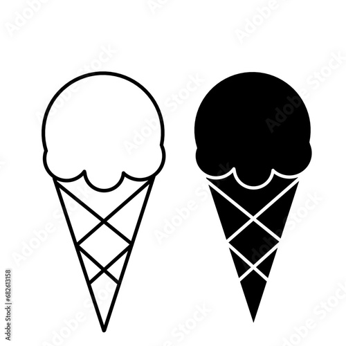 2 ice cream icons in white and black isolated on white background