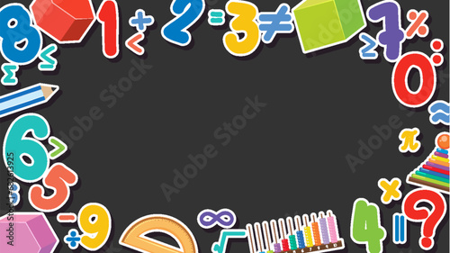 Math Border on Black Background with Number and Math Objects