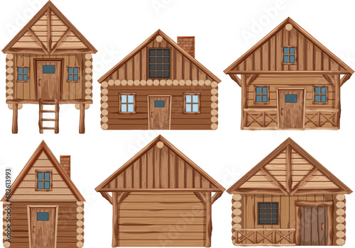 Isolated Set of Wooden Cabin Logs