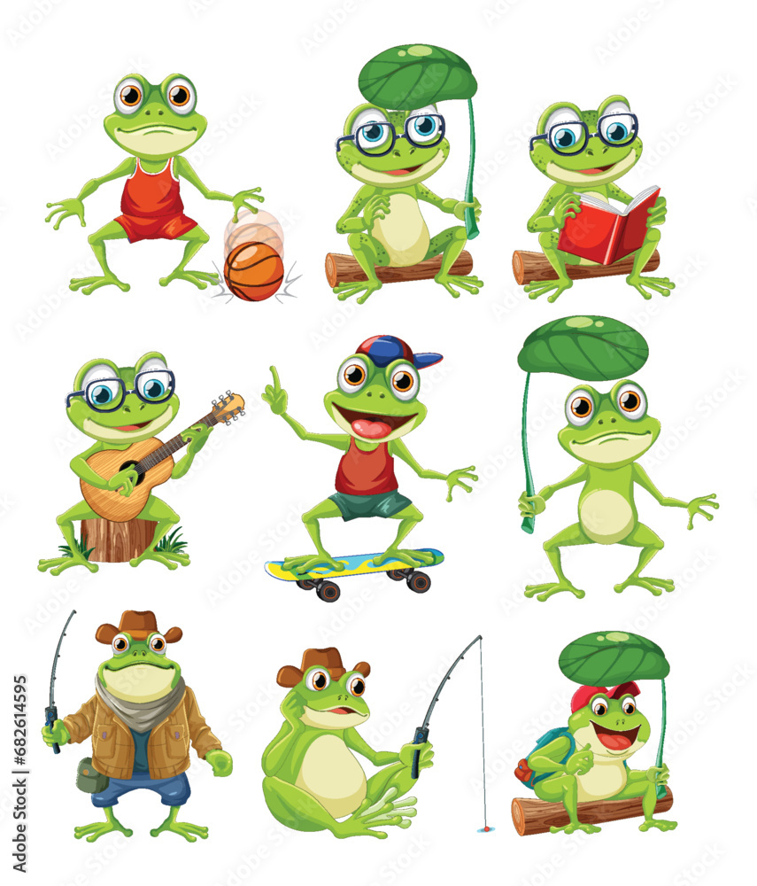 Fototapeta premium Green Frog Cartoon Characters Collection