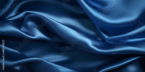 Soft Folds on Dark Blue Silk Satin - A Captivating, Elegant Image of Textured Elegance, Dark blue textured silk fabric abstract background, generative AI 