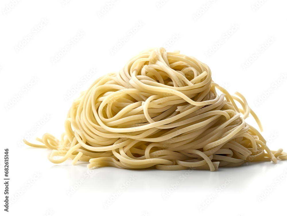 Italian dry uncooked linguine isolated on a white background.