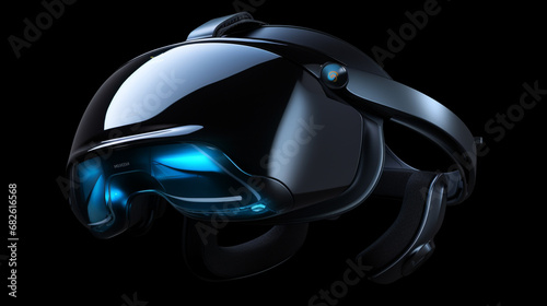 Virtual reality helmet on black background. Generative AI