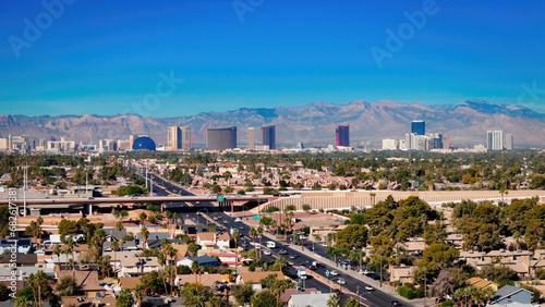 City of Las Vegas from above with a view over the Strip - aerial photography