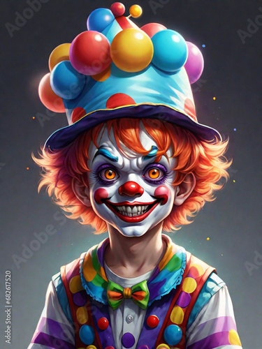 illustration, boy dressed as a clown, hat cutecore clown. ai generative photo