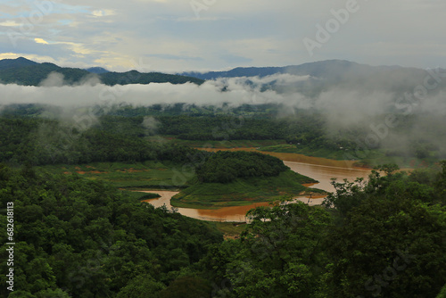 Landscape of Pak Nai Fisherman Village in Sirikit Dam at Na Noi District, Nan Province, Thailand  photo