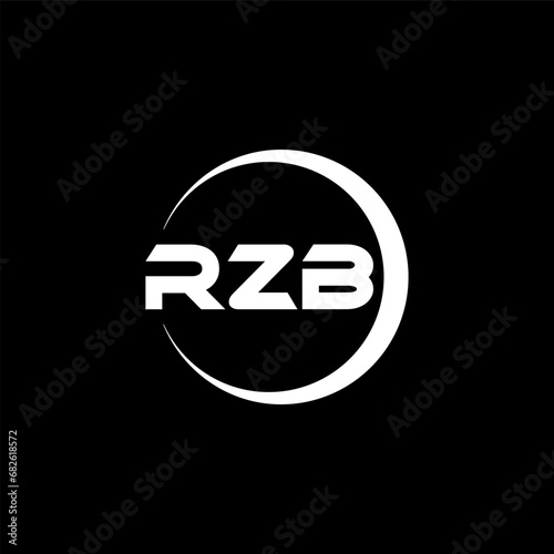 RZB letter logo design with black background in illustrator, cube logo, vector logo, modern alphabet font overlap style. calligraphy designs for logo, Poster, Invitation, etc. photo