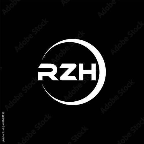 RZH letter logo design with black background in illustrator, cube logo, vector logo, modern alphabet font overlap style. calligraphy designs for logo, Poster, Invitation, etc. photo