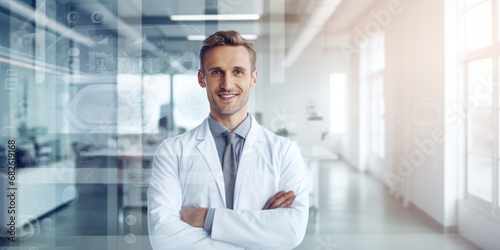 Wallpaper Mural photography of Smiling doctor posing with arms crossed or thinking in the office , on white background , copy space Torontodigital.ca