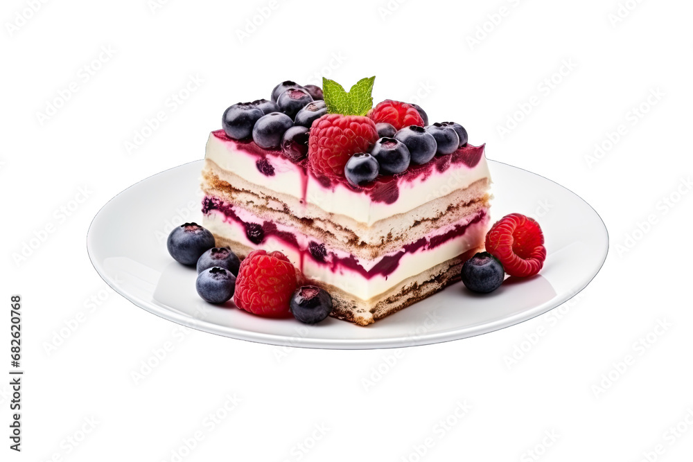Slice Delicious Icebox Berry Cake In Luxury Ceramic Plate On Transparent Background Slice Delicious Icebox Berry Cake In Luxury Ceramic Plate On Transparent Background