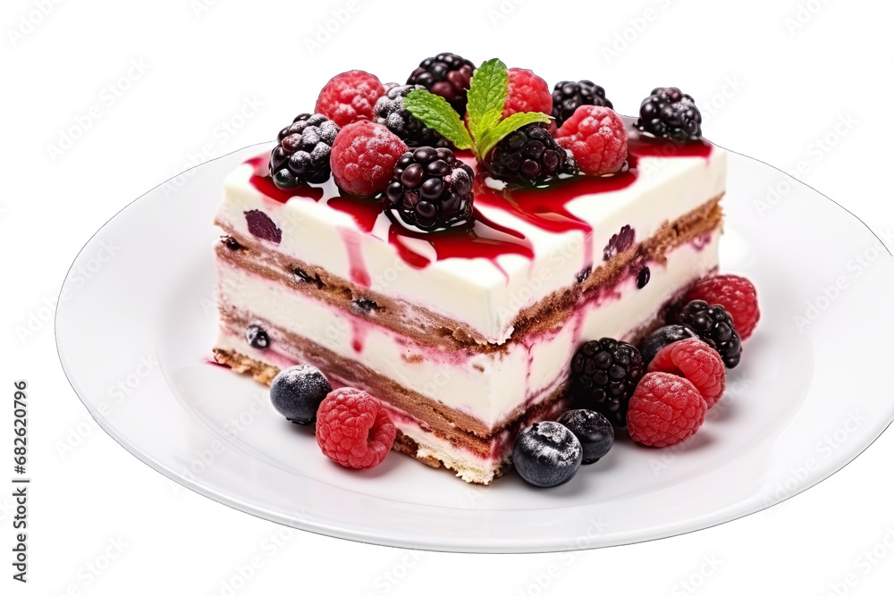 Slice Delicious Icebox Berry Cake In Luxury Ceramic Plate On Transparent Background Slice Delicious Icebox Berry Cake In Luxury Ceramic Plate On Transparent Background