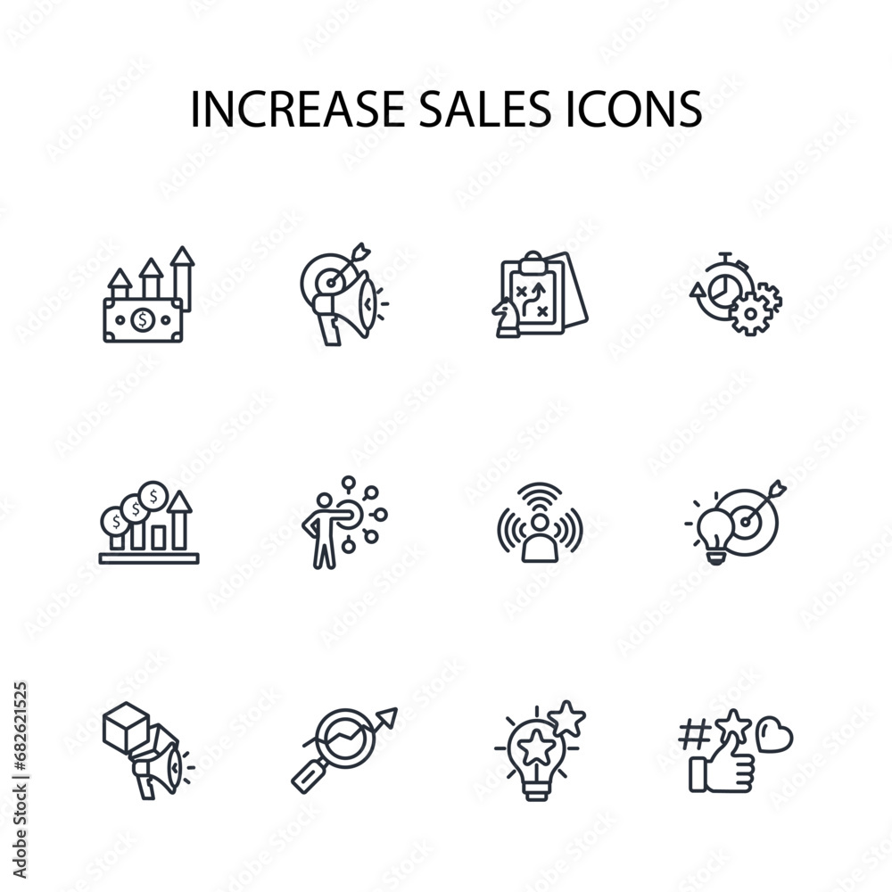 Increase sale icon set.vector.Editable stroke.linear style sign for use web design,logo.Symbol illustration. Increase sale icon set.vector.Editable stroke.linear style sign for use web design,logo.Symbol illustration.