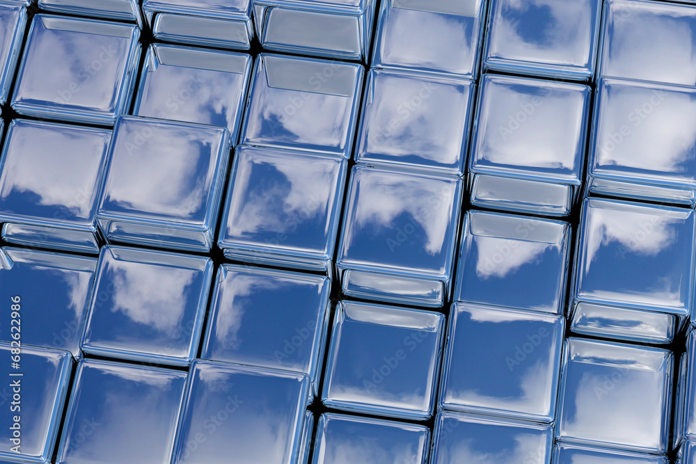 Sky with clouds reflected on shiny cubes. 3d illustration. Sky with clouds reflected on shiny cubes. 3d illustration.