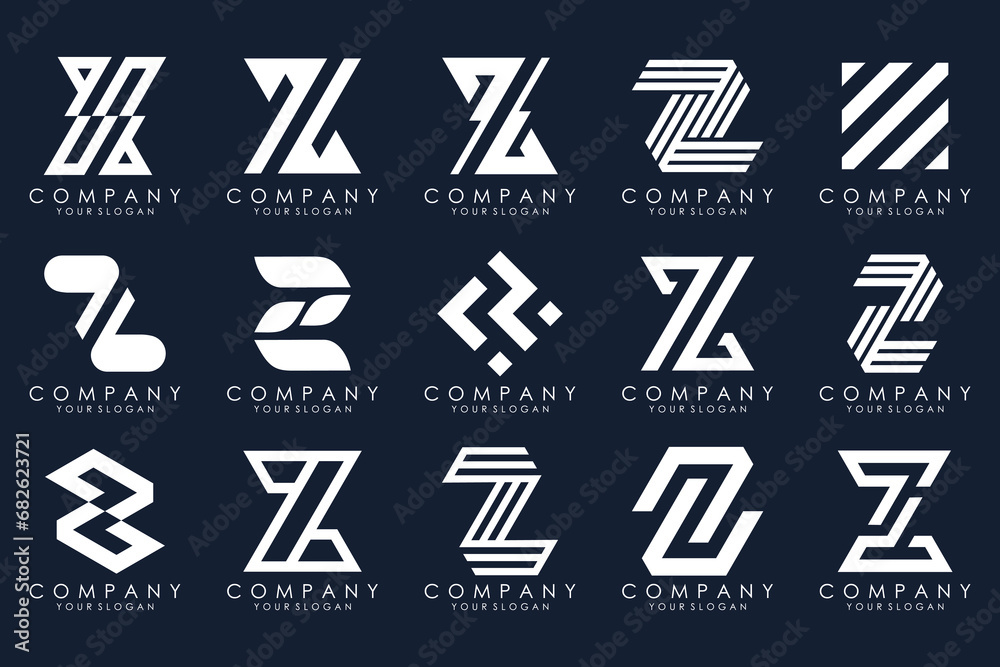 Set of abstract letter z logo design. icons for business of luxury elegant, simple with white color