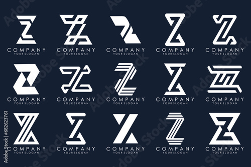 Set of abstract letter z logo design. icons for business of luxury elegant, simple with white color