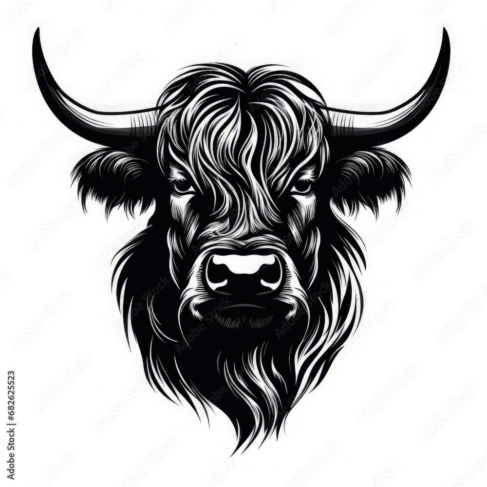 Majestic Black and White Sketch of Bison or Highland Cow Majestic Black and White Sketch of Bison or Highland Cow