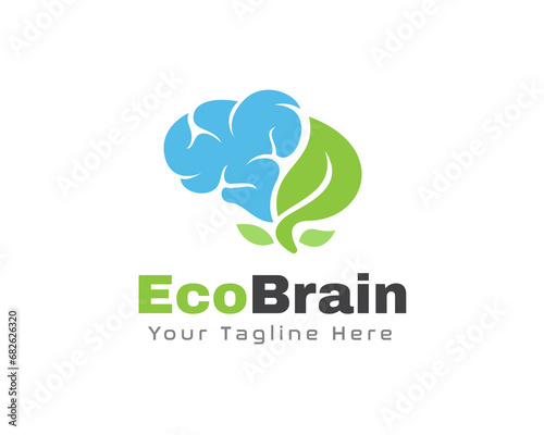 smart brain green eco bio leaf nature logo icon symbol design template illustration inspiration