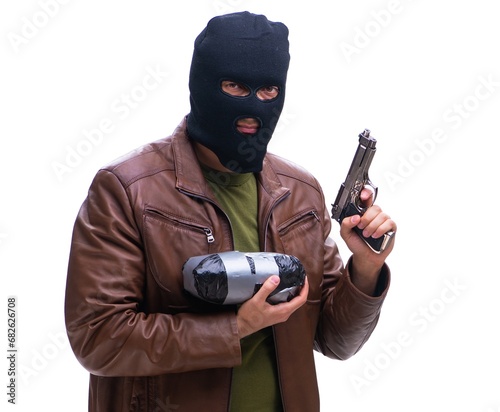 Robber wearing balaclava isolated on white background © Elnur