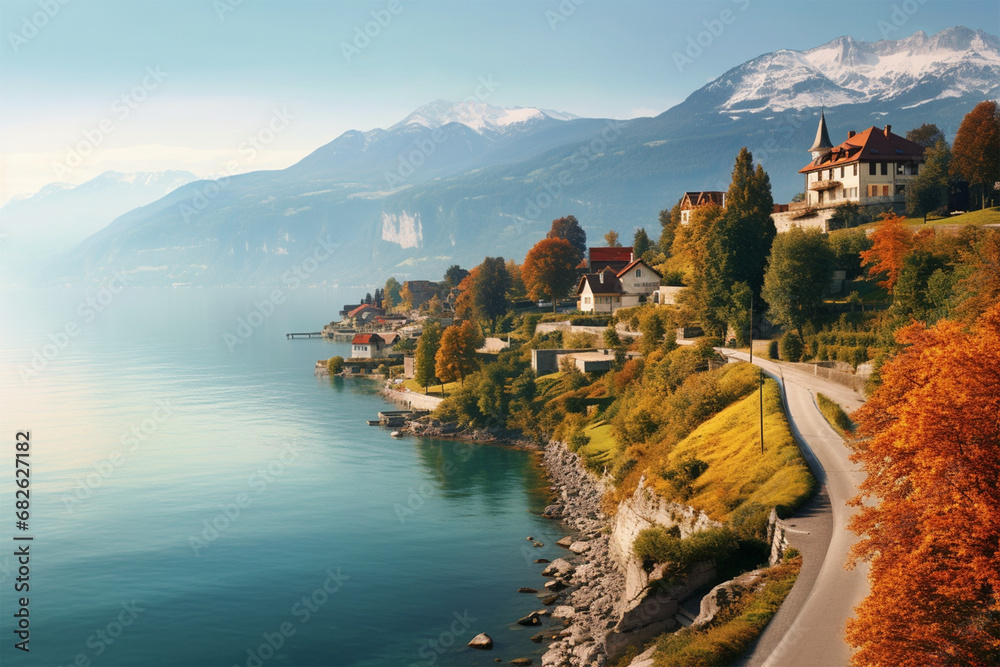 beautiful view of Lake Thun in Switzerland