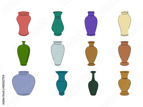 Minimalist Bohemian Style Terracotta Ceramics. Flower Vase Vector Illustration on White Background.