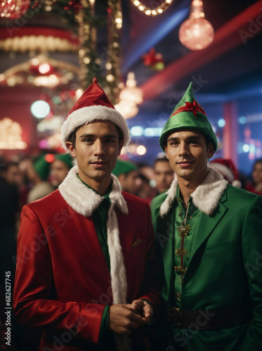 people with elf christmas hats