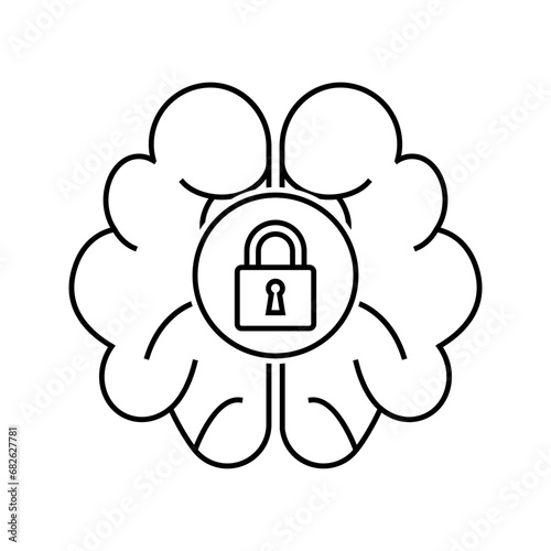 brain with padlock, illustration of intellectual copyright icon vector
