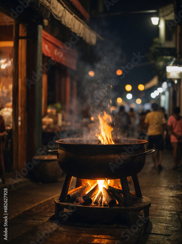 sancocho pot in the middle of the street, Colombian tradition in December