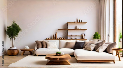 high quality  Captivating Homeliness Biggest Living Room. white color walls  sofa  wooden small table and copy space