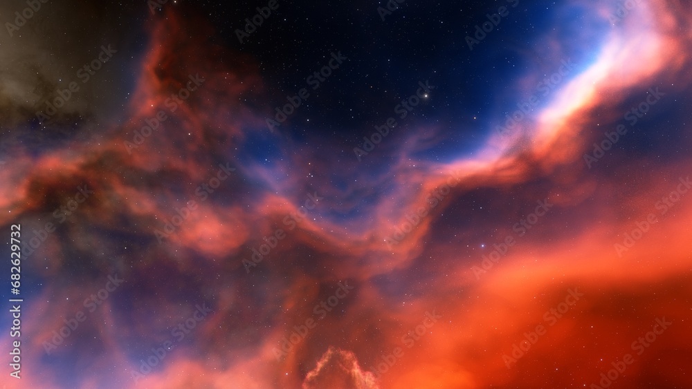 bright nebula, nebula in space, majestic red-purple nebula, beautiful space background 3D render