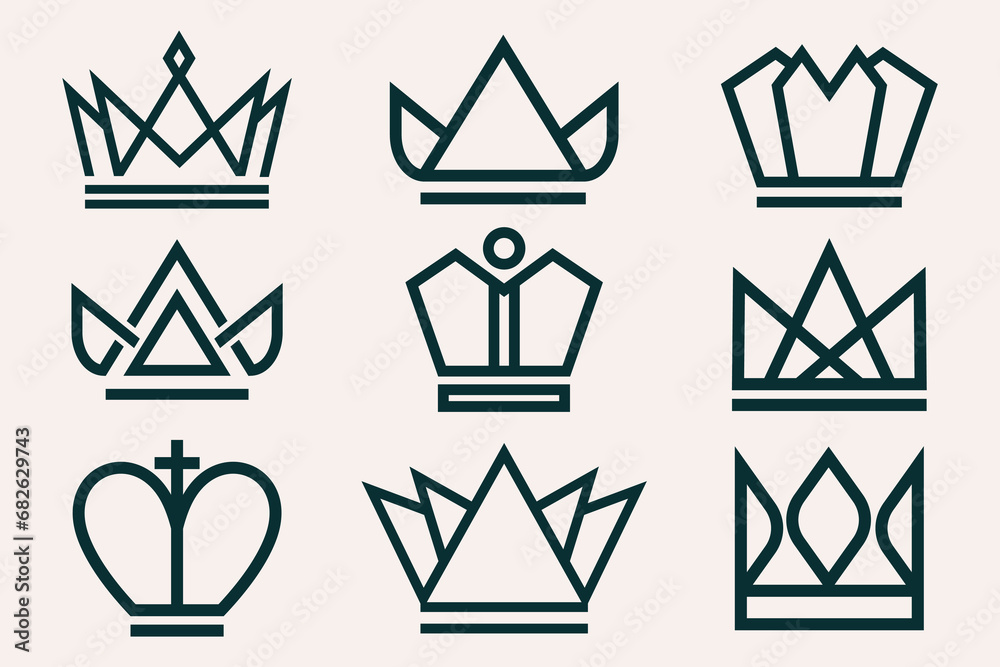 Abstract minimal thin line crown icon set logo design vector illustration.