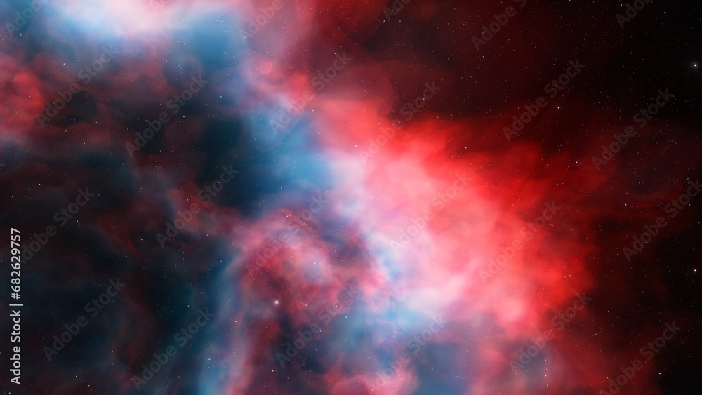 Obraz premium bright nebula, nebula in space, majestic red-purple nebula, beautiful space background 3D render