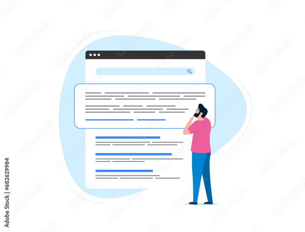 SEO for Zero-Click Searches - optimize website for search engine results page. Vector illustration isolated on white background with icons. SGE - Search Generative Experience concept - obrazy, fototapety, plakaty 