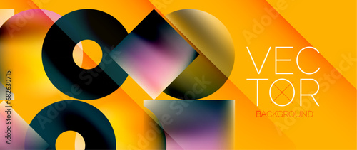 Squares and circles design. Fluid color gradients with metallic effects. Serene synergy of shapes, merging squares and circles into harmonious, captivating design