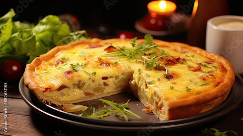 fresh quiche lorraine appetizingly , pizza with mushrooms and cheese