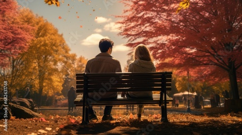 A couple enjoying the sunset from a seat. Generative Ai.