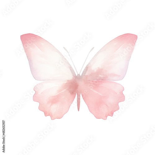 Watercolor illustration of a pink butterfly, Cute character, Isolated on background.