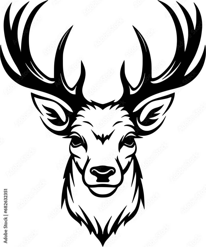 Naklejka premium Christmas Reindeer Vintage Icon in Hand-drawn Style