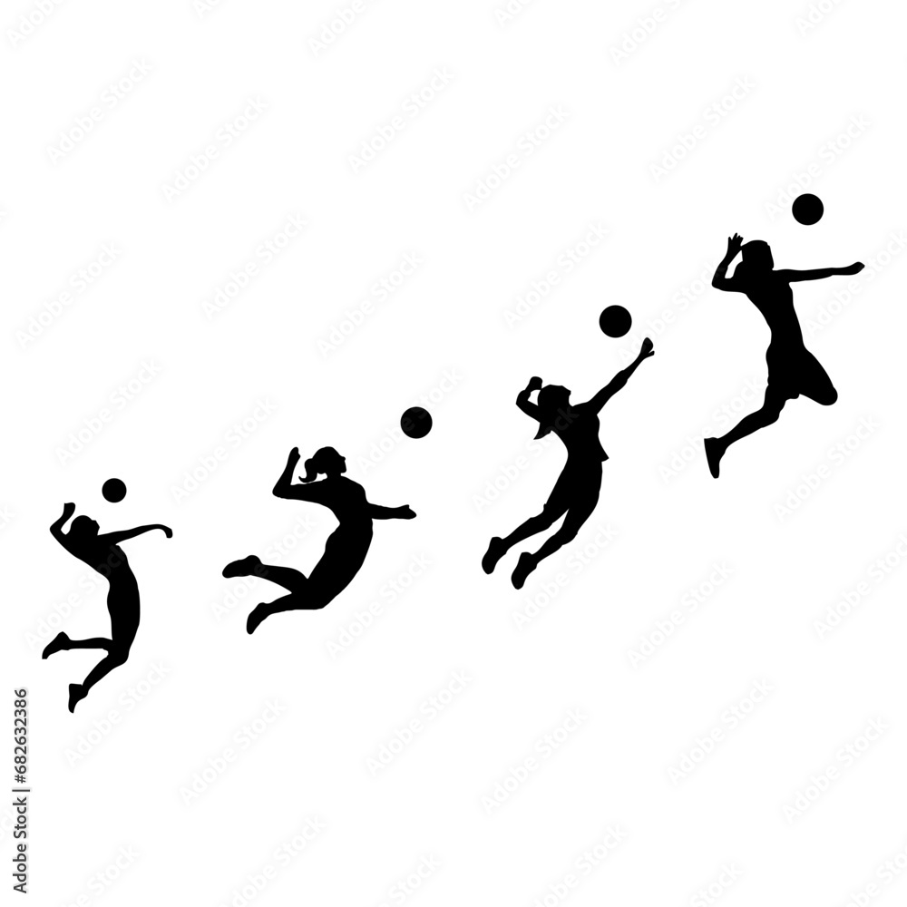 silhouette of volleyball playing sequence silhouette of volleyball playing sequence