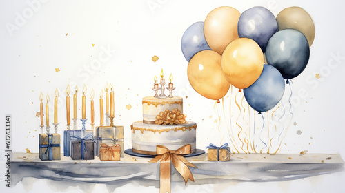 balloons and birthday cake