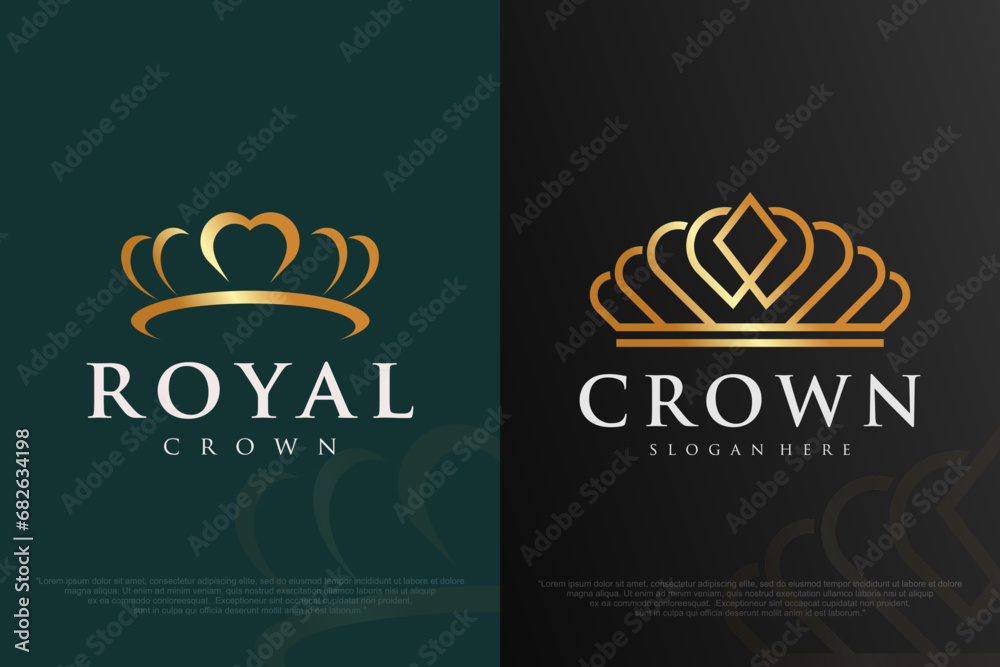 set of Crown Logo Vector Template.Creative royal king queen symbol.