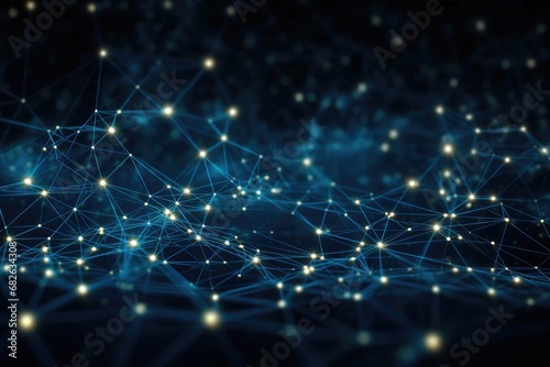 Abstract digital background with connecting dots and lines. Network connection structure. 3d rendering, Abstract digital background with binary code flowing through a network, AI Generated