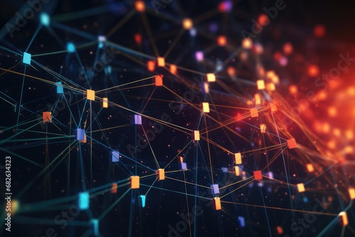 Abstract polygonal background with connecting dots and lines. 3d rendering, Abstract digital connections highlighting data and blockchain technology, AI Generated