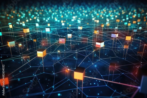 Abstract polygonal background with connecting dots and lines. 3d rendering, Abstract digital connections highlighting data and blockchain technology, AI Generated photo
