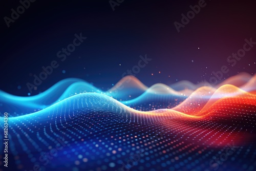 Abstract digital wave with particles. Futuristic technology style. Vector illustration, Abstract digital technology wallpaper with flowing binary waves and data points, AI Generated