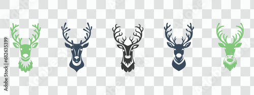 Vector Santa's Reindeer Silhouettes, Christmas Reindeer Cutouts Bundle with Rudolph the Rednose Reindeer