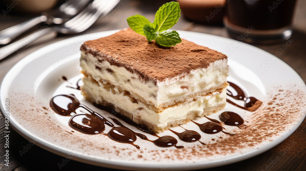 Tiramisu on a white plate. AI Generative. Tiramisu on a white plate. AI Generative.